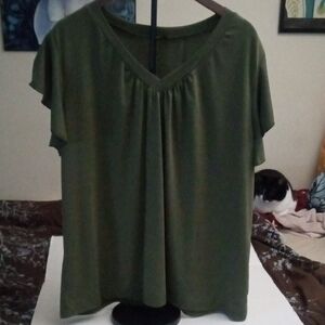 SHEIN Olive Ruffle Sleeve Blouse